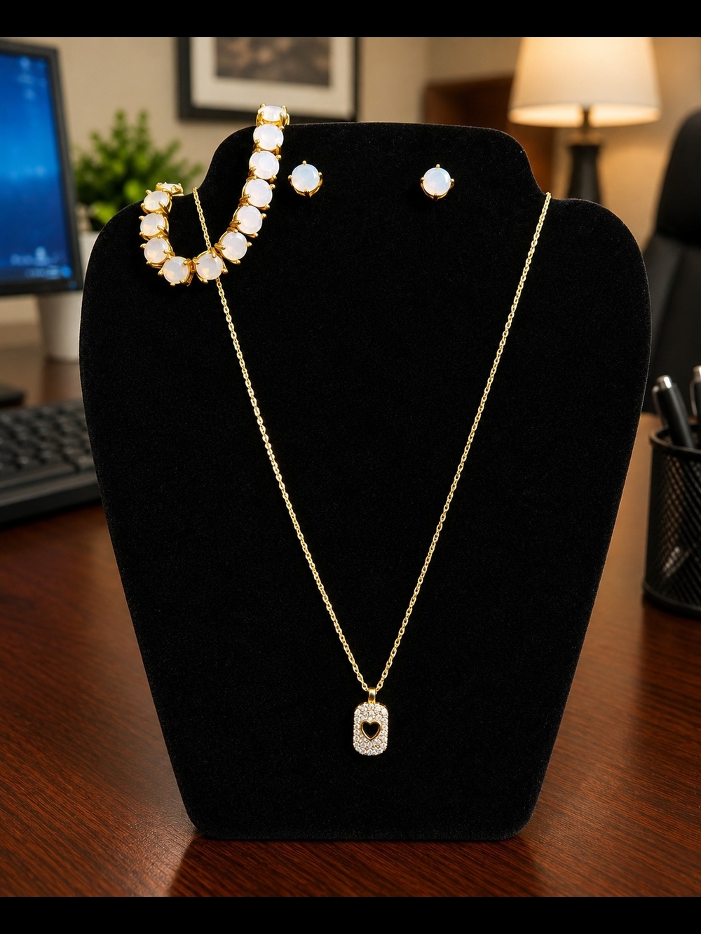 Park Lane Pink Opal Impression Earring & Matching Braceletwith Princess Necklace